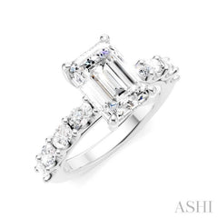7/8 Ctw Emerald Shape Oval and Round Cut Diamond Semi-Mount Engagement Ring in 14K White Gold