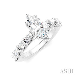 7/8 Ctw Marquise Shape Oval and Round Cut Diamond Semi-Mount Engagement Ring in 14K White Gold