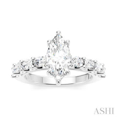 7/8 Ctw Marquise Shape Oval and Round Cut Diamond Semi-Mount Engagement Ring in 14K White Gold