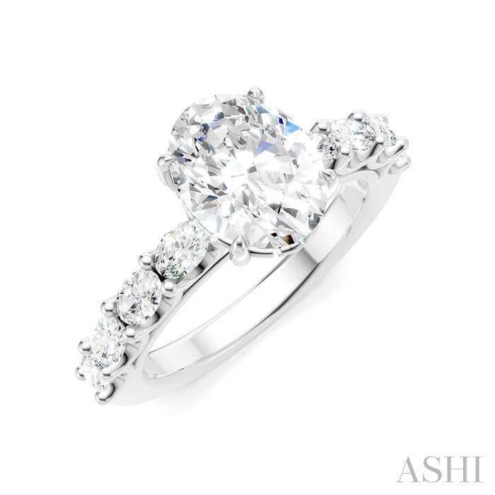 7/8 Ctw Oval Shape Oval and Round Cut Diamond Semi-Mount Engagement Ring in 14K White Gold