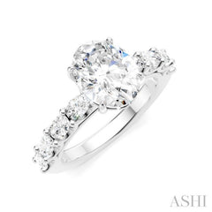 7/8 Ctw Oval Shape Oval and Round Cut Diamond Semi-Mount Engagement Ring in 14K White Gold