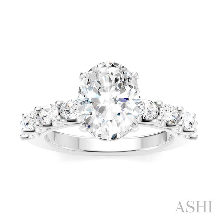 7/8 Ctw Oval Shape Oval and Round Cut Diamond Semi-Mount Engagement Ring in 14K White Gold