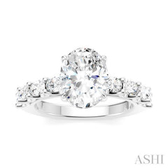 7/8 Ctw Oval Shape Oval and Round Cut Diamond Semi-Mount Engagement Ring in 14K White Gold