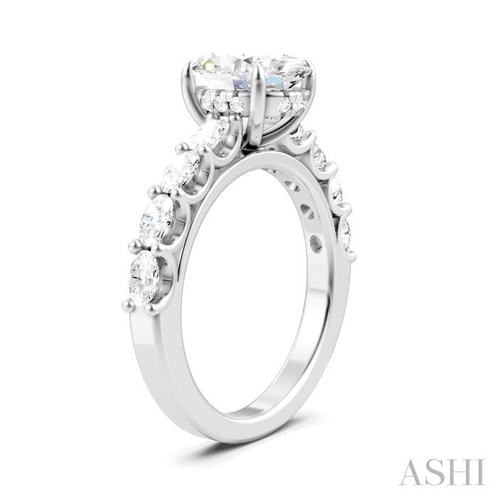 7/8 Ctw Oval Shape Oval and Round Cut Diamond Semi-Mount Engagement Ring in 14K White Gold