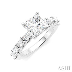 7/8 Ctw Princess Shape Oval and Round Cut Diamond Semi-Mount Engagement Ring in 14K White Gold