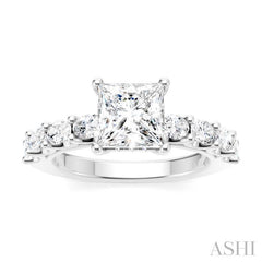 7/8 Ctw Princess Shape Oval and Round Cut Diamond Semi-Mount Engagement Ring in 14K White Gold