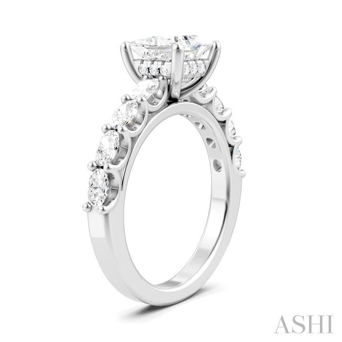 7/8 Ctw Princess Shape Oval and Round Cut Diamond Semi-Mount Engagement Ring in 14K White Gold