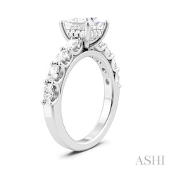 7/8 Ctw Princess Shape Oval and Round Cut Diamond Semi-Mount Engagement Ring in 14K White Gold
