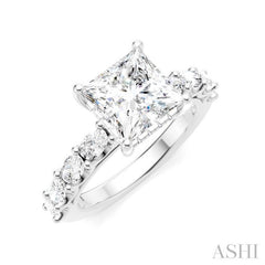 7/8 Ctw Princess Shape Oval and Round Cut Diamond Semi-Mount Engagement Ring in 14K White Gold