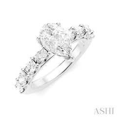 7/8 Ctw Pear Shape Oval and Round Cut Diamond Semi-Mount Engagement Ring in 14K White Gold