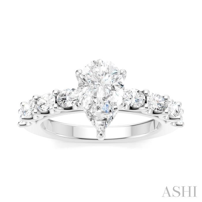 7/8 Ctw Pear Shape Oval and Round Cut Diamond Semi-Mount Engagement Ring in 14K White Gold