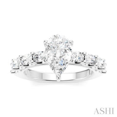 7/8 Ctw Pear Shape Oval and Round Cut Diamond Semi-Mount Engagement Ring in 14K White Gold