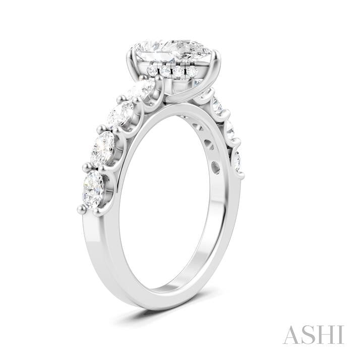 7/8 Ctw Pear Shape Oval and Round Cut Diamond Semi-Mount Engagement Ring in 14K White Gold