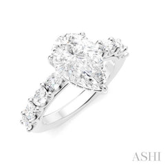 7/8 Ctw Pear Shape Oval and Round Cut Diamond Semi-Mount Engagement Ring in 14K White Gold