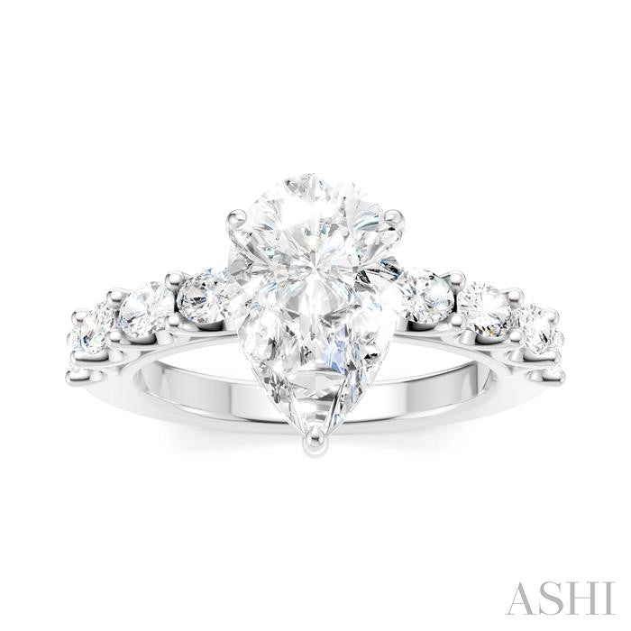 7/8 Ctw Pear Shape Oval and Round Cut Diamond Semi-Mount Engagement Ring in 14K White Gold