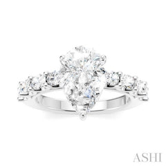 7/8 Ctw Pear Shape Oval and Round Cut Diamond Semi-Mount Engagement Ring in 14K White Gold