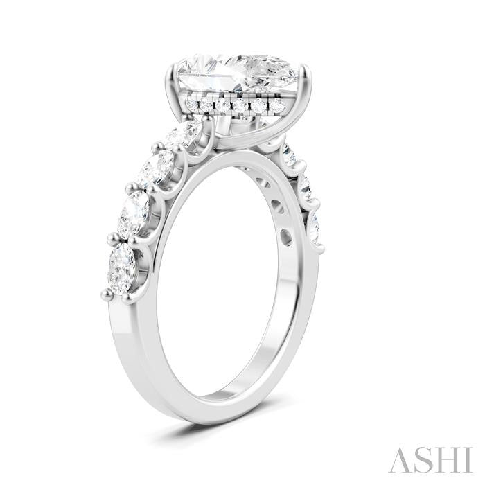 7/8 Ctw Pear Shape Oval and Round Cut Diamond Semi-Mount Engagement Ring in 14K White Gold