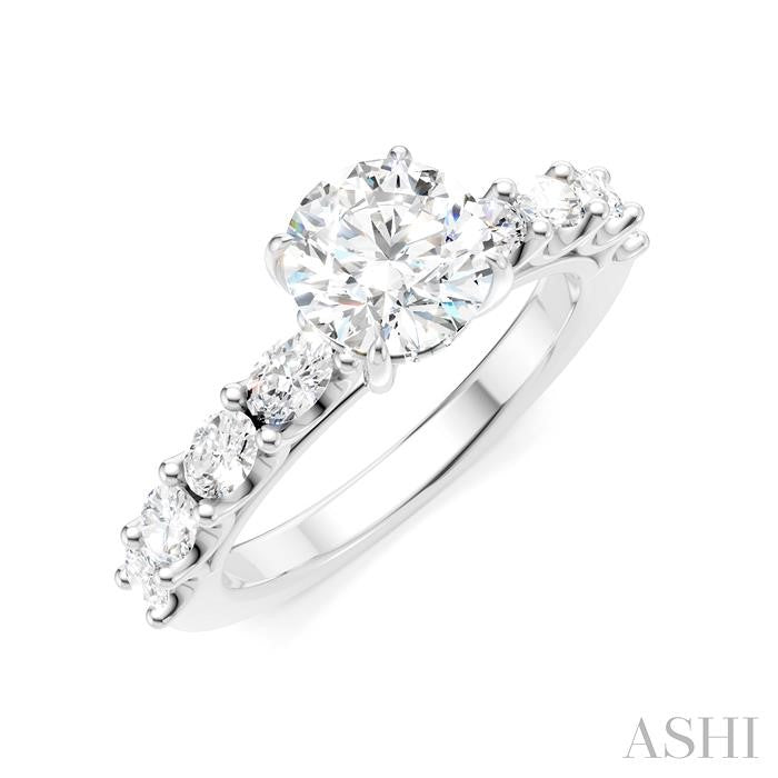 7/8 Ctw Round Shape Oval and Round Cut Diamond Semi-Mount Engagement Ring in 14K White Gold