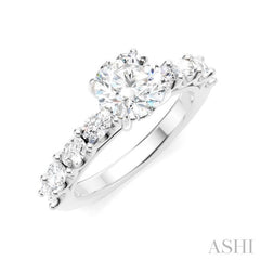 7/8 Ctw Round Shape Oval and Round Cut Diamond Semi-Mount Engagement Ring in 14K White Gold