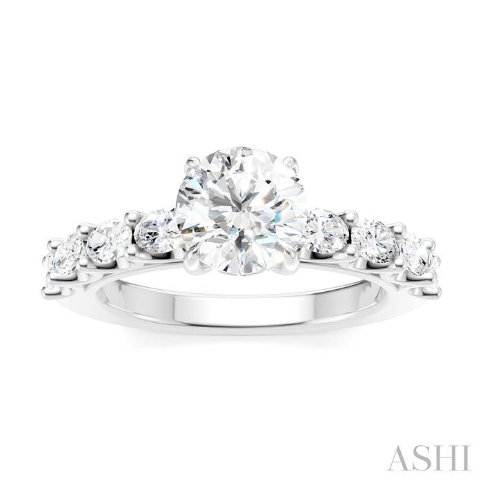 7/8 Ctw Round Shape Oval and Round Cut Diamond Semi-Mount Engagement Ring in 14K White Gold