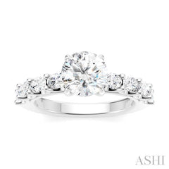 7/8 Ctw Round Shape Oval and Round Cut Diamond Semi-Mount Engagement Ring in 14K White Gold