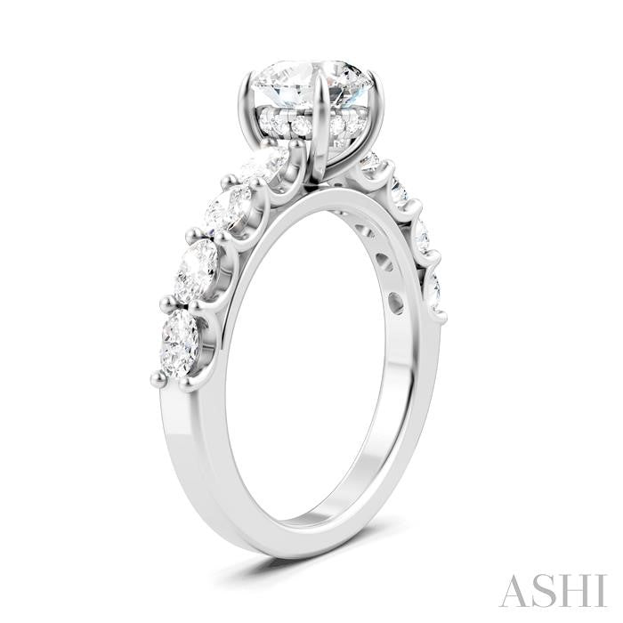 7/8 Ctw Round Shape Oval and Round Cut Diamond Semi-Mount Engagement Ring in 14K White Gold