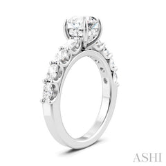7/8 Ctw Round Shape Oval and Round Cut Diamond Semi-Mount Engagement Ring in 14K White Gold