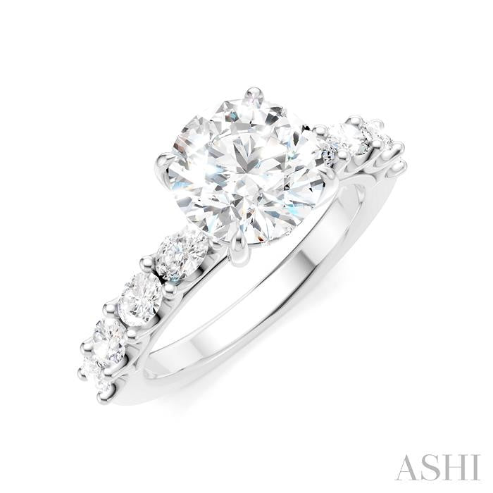 7/8 Ctw Round Shape Oval and Round Cut Diamond Semi-Mount Engagement Ring in 14K White Gold