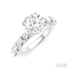 7/8 Ctw Round Shape Oval and Round Cut Diamond Semi-Mount Engagement Ring in 14K White Gold