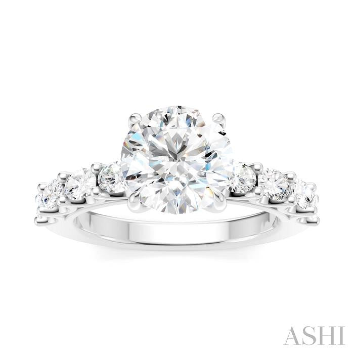 7/8 Ctw Round Shape Oval and Round Cut Diamond Semi-Mount Engagement Ring in 14K White Gold