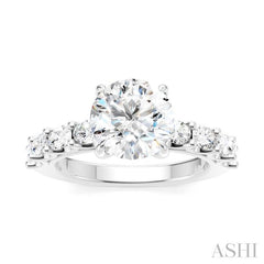 7/8 Ctw Round Shape Oval and Round Cut Diamond Semi-Mount Engagement Ring in 14K White Gold