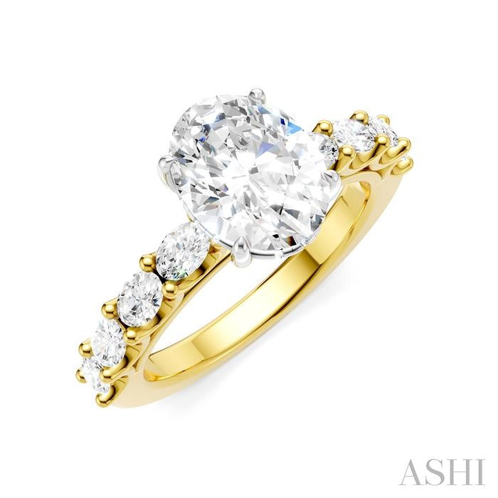 7/8 Ctw Oval Shape Oval and Round Cut Diamond Semi-Mount Engagement Ring in 14K Yellow and White Gold