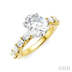 7/8 Ctw Oval Shape Oval and Round Cut Diamond Semi-Mount Engagement Ring in 14K Yellow and White Gold