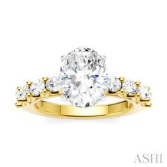 7/8 Ctw Oval Shape Oval and Round Cut Diamond Semi-Mount Engagement Ring in 14K Yellow and White Gold