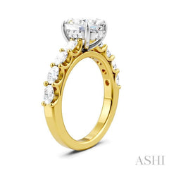 7/8 Ctw Oval Shape Oval and Round Cut Diamond Semi-Mount Engagement Ring in 14K Yellow and White Gold