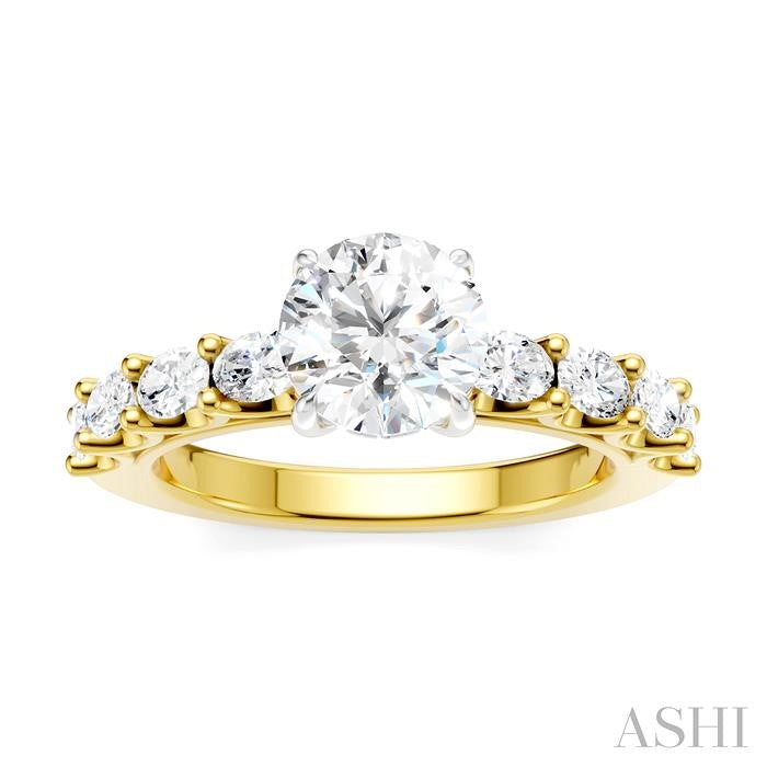7/8 Ctw Round Shape Oval and Round Cut Diamond Semi-Mount Engagement Ring in 14K Yellow and White Gold
