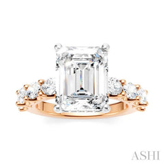1 1/3 Ctw Emerald Shape Oval and Round Cut Diamond Semi-Mount Engagement Ring in 14K Rose and White Gold