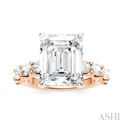 1 1/3 Ctw Emerald Shape Oval and Round Cut Diamond Semi-Mount Engagement Ring in 14K Rose and White Gold