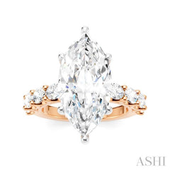 1 1/3 Ctw Marquise Shape Oval and Round Cut Diamond Semi-Mount Engagement Ring in 14K Rose and White Gold