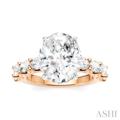 1 1/3 Ctw Oval Shape Oval and Round Cut Diamond Semi-Mount Engagement Ring in 14K Rose and White Gold