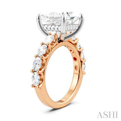 1 1/3 Ctw Princess Shape Oval and Round Cut Diamond Semi-Mount Engagement Ring in 14K Rose and White Gold