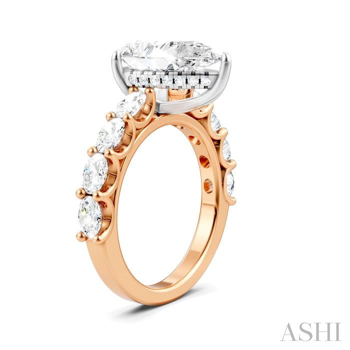 1 1/3 Ctw Pear Shape Oval and Round Cut Diamond Semi-Mount Engagement Ring in 14K Rose and White Gold
