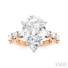1 1/3 Ctw Pear Shape Oval and Round Cut Diamond Semi-Mount Engagement Ring in 14K Rose and White Gold
