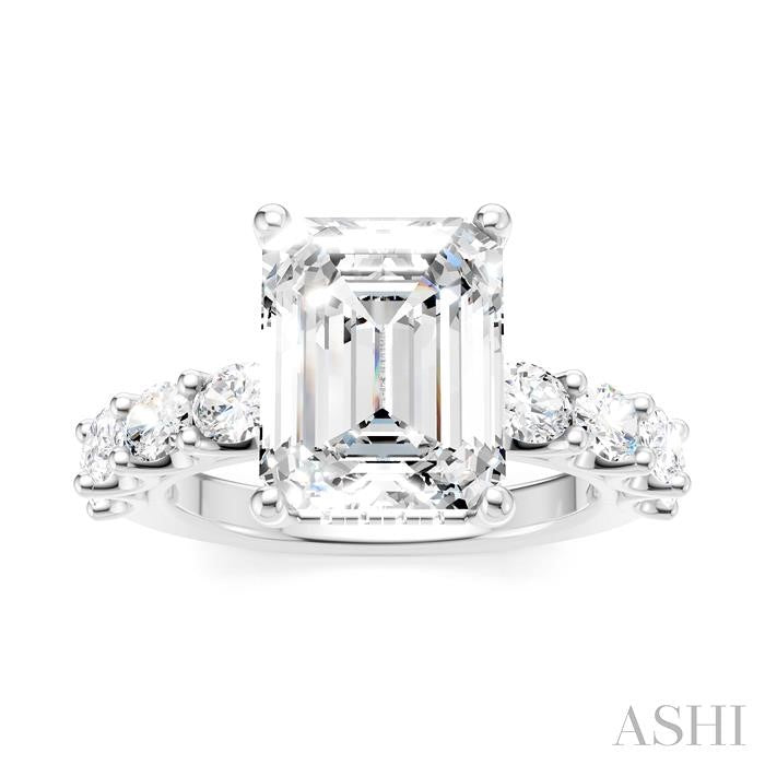 1 1/3 Ctw Emerald Shape Oval and Round Cut Diamond Semi-Mount Engagement Ring in 14K White Gold