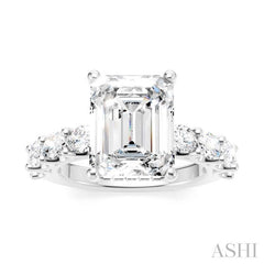 1 1/3 Ctw Emerald Shape Oval and Round Cut Diamond Semi-Mount Engagement Ring in 14K White Gold