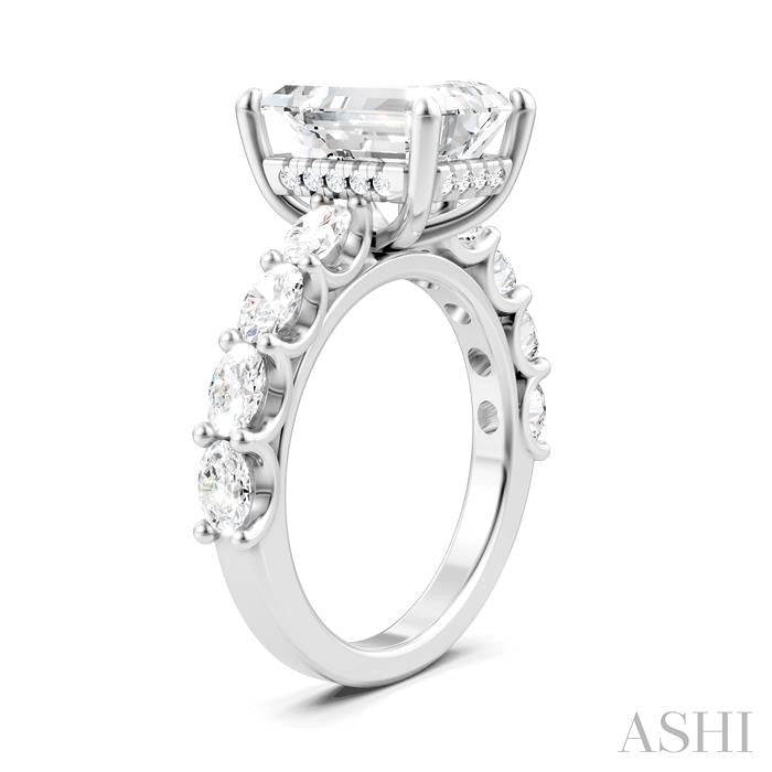 1 1/3 Ctw Emerald Shape Oval and Round Cut Diamond Semi-Mount Engagement Ring in 14K White Gold