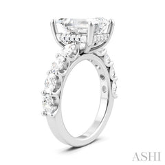 1 1/3 Ctw Emerald Shape Oval and Round Cut Diamond Semi-Mount Engagement Ring in 14K White Gold