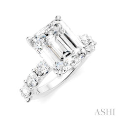 1 1/3 Ctw Emerald Shape Oval and Round Cut Diamond Semi-Mount Engagement Ring in 14K White Gold