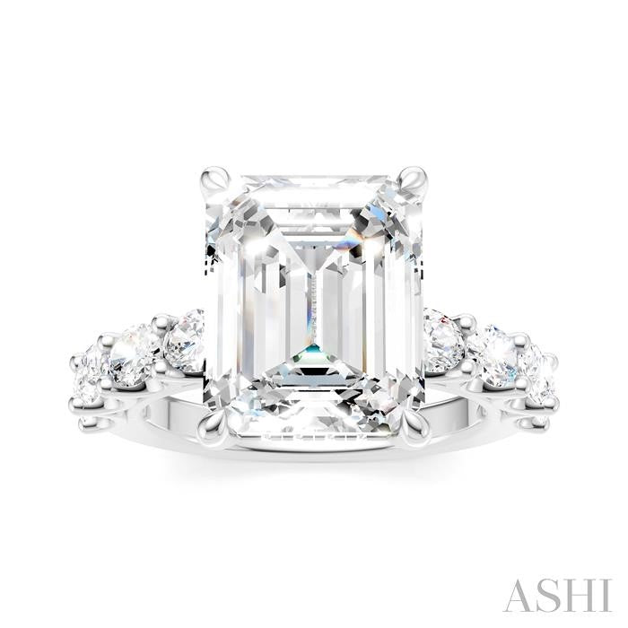 1 1/3 Ctw Emerald Shape Oval and Round Cut Diamond Semi-Mount Engagement Ring in 14K White Gold