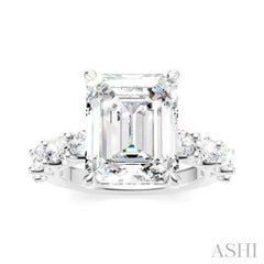 1 1/3 Ctw Emerald Shape Oval and Round Cut Diamond Semi-Mount Engagement Ring in 14K White Gold